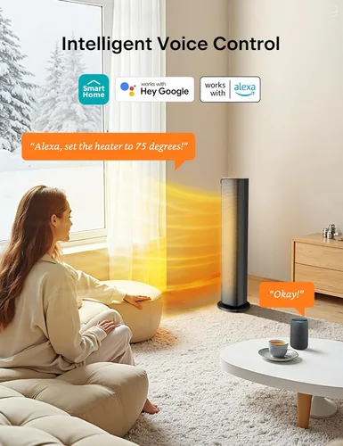 Miniatura 4 de PELONIS Calentador de espacio para habitación grande, calentadores eléctricos inteligentes de 30 pulgadas con termostato, aplicación y control