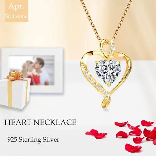 Miniatura 2 de LAVUMO Heart Necklaces for Women 925 Sterling Silver Pendant Jewelry Necklace Silver Rose Gold Love Birthstone Necklace for Her Girlfriend Wife