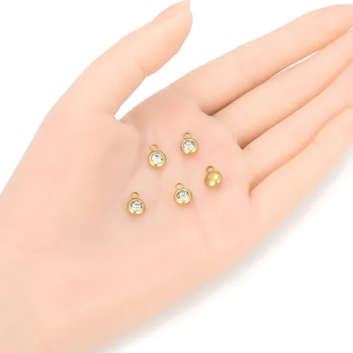 Miniatura 2 de Adabele Colgante de acero inoxidable chapado en oro amarillo de 18 quilates con piedra natal redonda de grado A de 0.236 in y 0.394 in, no se