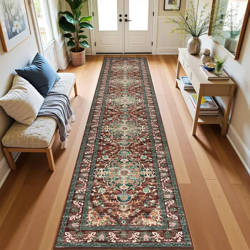 Miniatura 141 de U'Artlines Alfombra de Área Bohemia Lavable, 2x3 Pequeña Suave Antideslizante Vintage Felpudo para Puerta Frontal Interior Alfombra Verde