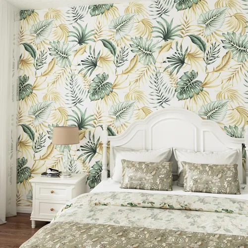 Miniatura 2 de WESTICK Papel tapiz dorado tropical para despegar y pegar para baño, papel de contacto tropical impermeable, papel tapiz floral para dormitorio, 3.