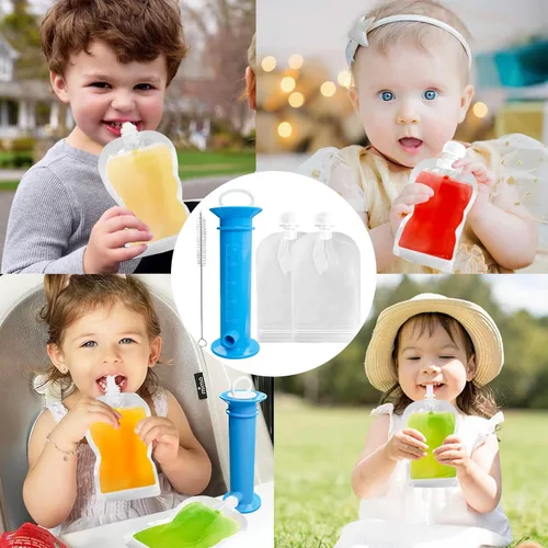 Miniatura 7 de Newmemo Juego de 6 bolsas reutilizables para alimentos para bebés, para puré de manzana, yogur, batido, bolsa de puré de frutas, estación
