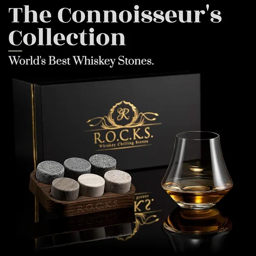 Miniatura 2 de Rocks - Juego de regalo de piedras de whisky y cristal de alta calidad, 6 rocas redondas de granito hechas a mano, vaso para whisky, escocés