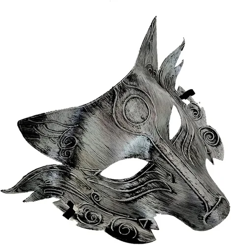 Miniatura 2 de Suministros de rendimiento de Halloween, máscara de cabeza de lobo de animales, accesorios de plateado