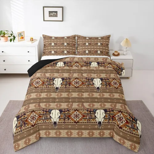 Miniatura 36 de Erosebridal - Juego de ropa de cama estilo tribal bohemio azteca, edredón con estampado étnico blanco y negro, bohemio, tamaño King, juego de Multi