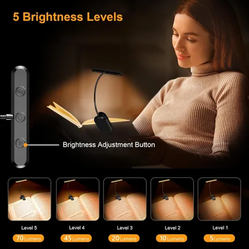 Miniatura 2 de Gritin Luz de libro recargable para leer en la cama con 19 LED y función de memoria, cuidado de los ojos, 3 temperaturas de color, 5 niveles de Negro