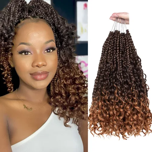 Miniatura 10 de COOKOO Cabello de Trenzas de Caja Bohemias de Ganchillo de 8 Pulgadas para Mujeres Negras, Paquete de 8, Cabello Sintético de Trenzas de Caja