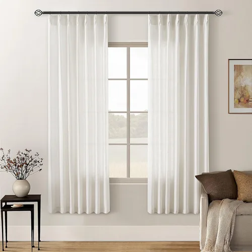 Miniatura 203 de Cortinas de lino natural con pliegues fruncidos de 120 pulgadas de largo para sala de estar, cortinas plisadas con ganchos y lengüeta trasera