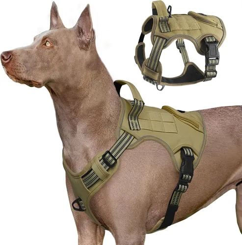 Miniatura 9 de Arnés táctico resistente para perros grandes, chaleco de servicio reflectante ajustable con asa de control y 4 parches, arnés militar acolchado