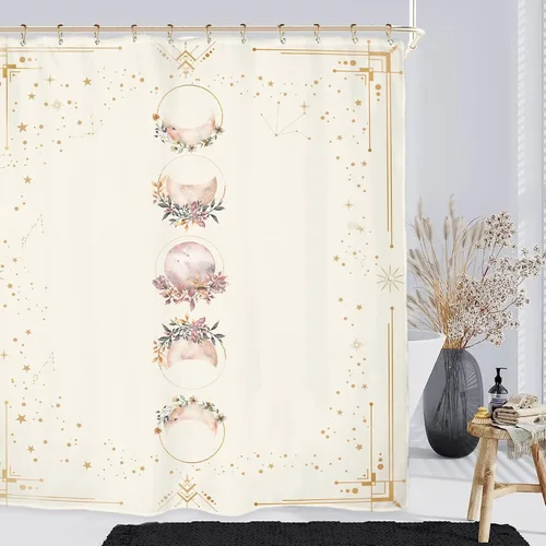 Miniatura 2 de Miyotaa - Juego de cortinas de ducha con fase lunar celestial, diseño de luna iluminada, gótico, zodiacal, astrología, tarot, bruja, de poliéster