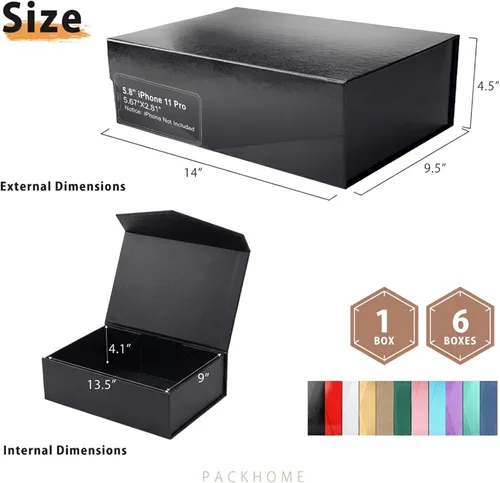 Miniatura 2 de PACKHOME Caja de regalo grande con tapa de 13.5 x 9 x 4.1 pulgadas, resistente caja de regalo plegable con cierre magnético