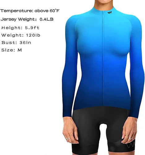 Miniatura 2 de Wulibike Maillot de ciclismo para mujer, manga larga, con bolsillos
