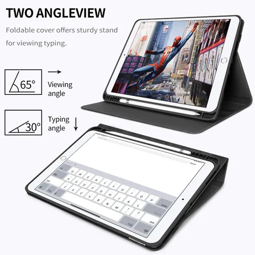 Miniatura 6 de H HOLIMET Funda para iPad de 9ª generación (2021) iPad de 8ª/7ª generación 2020/2019 con soporte para lápices, soporte multiángulo, piel sintética