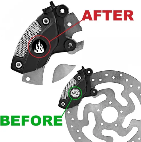 Insertos de pinza de freno delantero Flames/Fire, compatibles con frenos Brembo Harley Davidson. Se venden en pares. Fabricado en los Estados Unidos