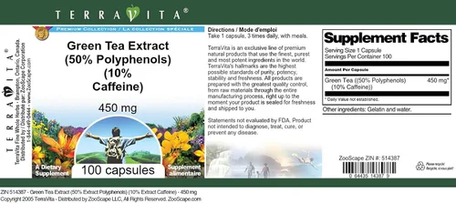 Miniatura 4 de Extracto de té verde (50% polifenoles) (10% de cafeína) - 450 mg (100 cápsulas, ZIN: 514387)
