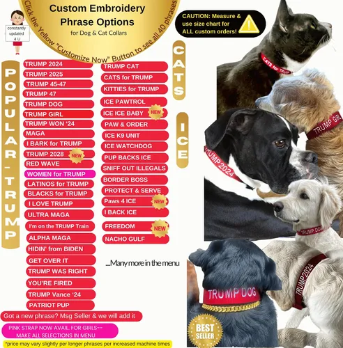 Miniatura 3 de MAGA Trump 2024 - Collar para perro, correa y collar para mascotas, 40 bonitas opciones de bordado para perros de juguete, tamaño S, Presidente 47