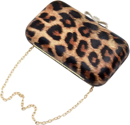 Miniatura 4 de Elegante leopardo PU cuero Crystal Bow Top duro embrague bolso de noche