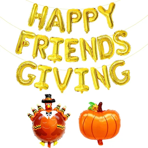 Miniatura 9 de KatchOn Juego de globos y pancartas de Happy Friendsgiving – Grande de 16 pulgadas, paquete de 3 Globos de pavo y calabaza Cartel de regalo