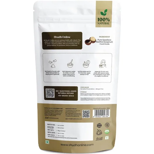 Miniatura 9 de Homeda Reetha Powder for Hair, Jabón Orgánico Nueces Polvo para Cabello (3.5 oz - 100g) Polvos de baño indios 100% puros - Polvos de Aritha