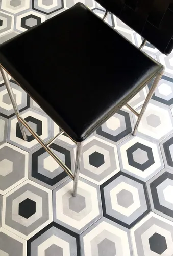 Miniatura 3 de Mama Mia - Azulejo de porcelana hexagonal gris con patrón geométrico (9 unidades, 10,2 x 11,4 pulgadas)