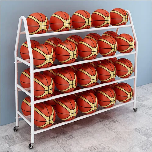 Miniatura 8 de Bastidores de pelotas para garaje, estante de baloncesto con ruedas para deportes al aire libre, aro de baloncesto de 4 niveles, 35 bolas
