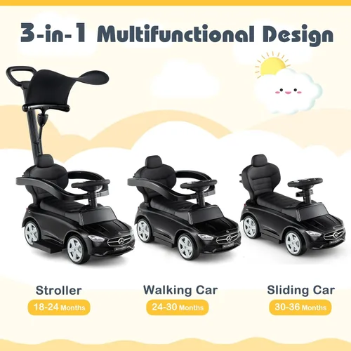 Miniatura 2 de Costzon Coche de empuje para niños pequeños, 3 en 1 Mercedes Benz Cochecito deslizante caminador con toldo, mango, barra de seguridad, sonido