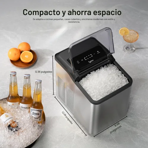 Miniatura 6 de Typhur Máquina de hielo de pepita rápida con bomba de autolimpieza, máquina de hielo de guijarros triturados de 35 libras/24 horas con hielo