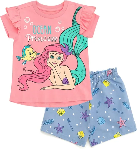 Miniatura 4 de Conjunto de camiseta floral y pantalones cortos de sarga Disney para bebés hasta niños grandes, tallas de 12 meses a 14-16