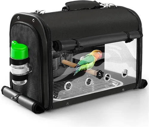 Miniatura 7 de Bolsa porta pájaros con jaula de viaje y soporte, mochila ligera para loros, bolsa de viaje portátil para pájaros, jaula de viaje transparente