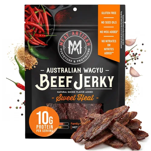 Miniatura 9 de Meat Artisan - Cecina de res estilo Wagyu australiano de Asia con BBQ - Snack alto en proteínas - Sin gluten, sin GMS - Gourmet natural premium 3oz