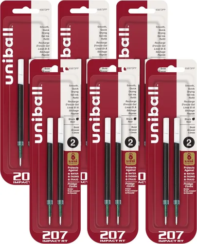 uni-ball Gel Uni-Ball Impact RT - Recambios de bolígrafo retráctil, punta gruesa, tinta negra, paquete de 2, 6 paquetes