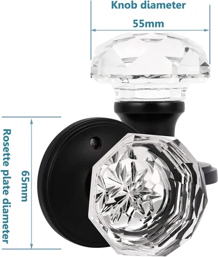 Miniatura 5 de Gobrico - Paquete de 6 manijas de puerta interior de cristal en forma de diamante para habitación y baño, con función de privacidad, color negro
