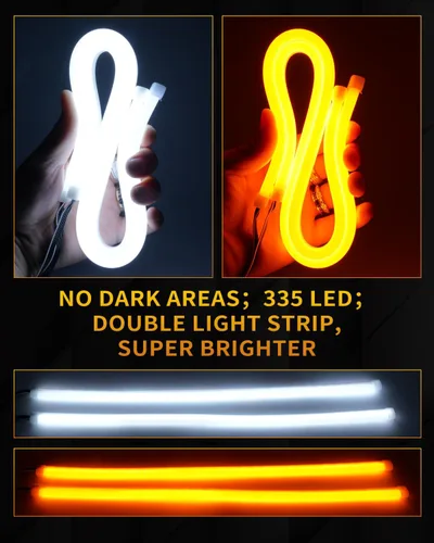 Miniatura 3 de Qasim - Tira de luces LED para intermitentes secuenciales de coche, 60 cm, 24 pulgadas, luz diurna DRL, faros LED blancos/ámbar, 12V - 1 par