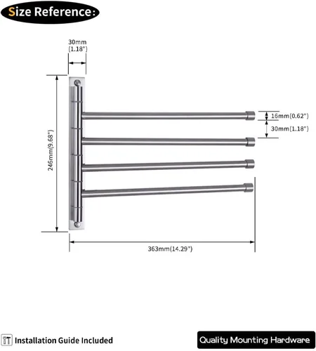 Miniatura 6 de GERZWY Toallero giratorio SUS 304 de acero inoxidable de 4 brazos para baño, soporte para toallas, organizador de almacenamiento, ahorro de espacio