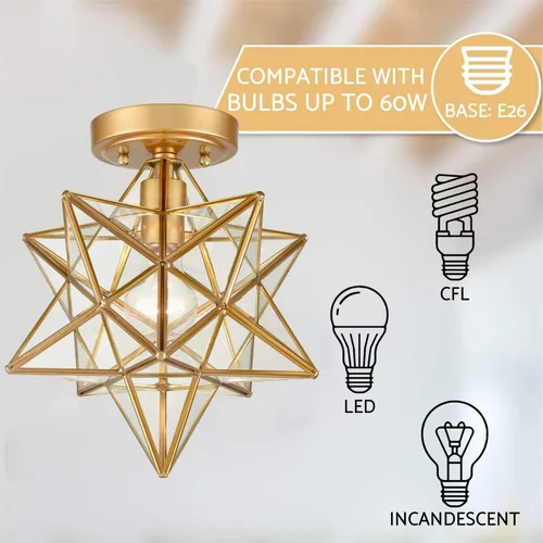 Miniatura 5 de Lámpara de techo de latón Moravian Star Light con cristal transparente