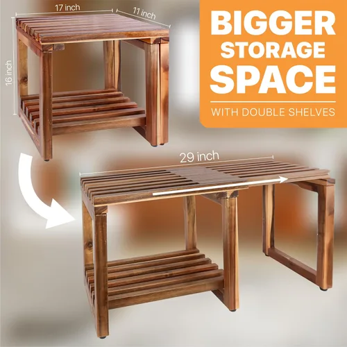 Miniatura 2 de Taburete de Ducha Ajustable de 29 Pulgadas, Silla Banco Impermeable con Estante de Almacenamiento para Afeitarse las Piernas, Spa, Asiento de Baño