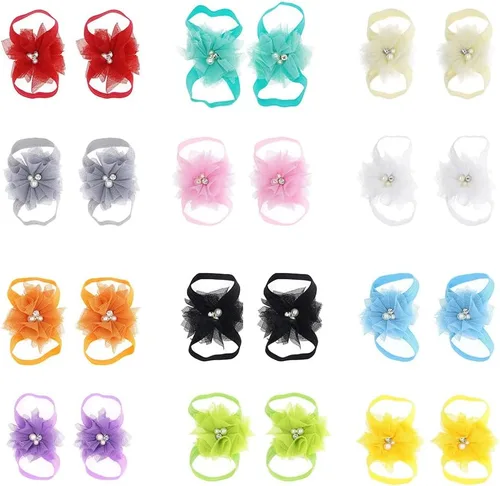 Miniatura 2 de Eforcase 12 pares de sandalias descalzas para bebé y niña, sandalias descalzas de flores para bebés recién nacidos, niñas pequeñas
