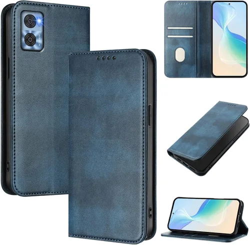 Funda compatible con Motorola Moto E22 4G, compatible con Motorola Moto E22i 4G Card Slotting Wallet Phone Funda de cuero azul