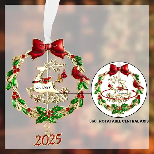 Miniatura 2 de Adorno para árbol de Navidad de metal plateado colgante, diseño giratorio, encanto decorativo festivo, regalo conmemorativo (2025 Ciervo y Dorado)