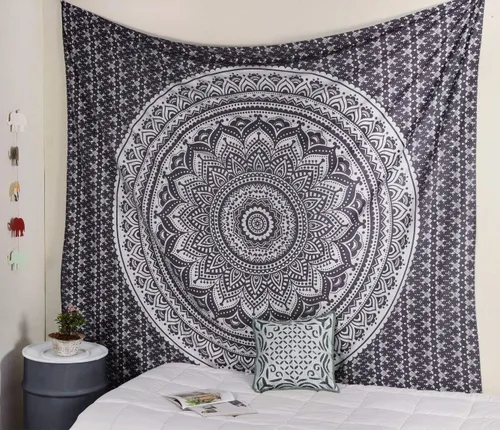 Miniatura 24 de Popular Handicrafts Original Ombre - Tapiz indio Mandala para pared, ornamento hippie, colcha bohemia con brillo metálico