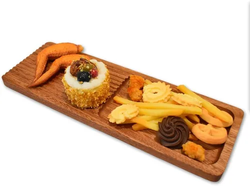 Miniatura 3 de Linwnil Bandeja rectangular de madera para servir de 14.2 x 4.7 pulgadas, diseño ondulado, para decoración del hogar y entretenimiento, perfecta
