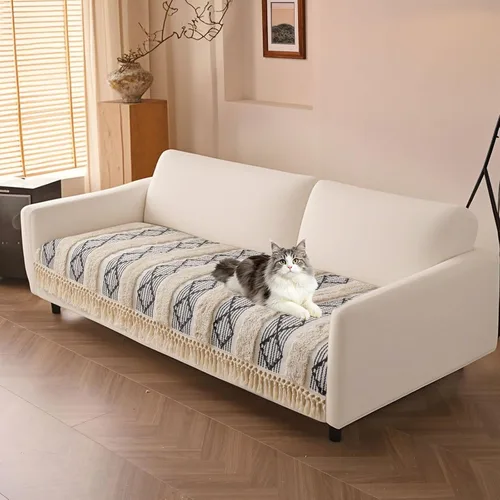 Miniatura 31 de VClife Funda de Sofá Boho de Algodón y Lino con Mechones y Borlas, Funda de Sofá para Perros para Sofá de 2 Cojines, Funda de Sofá Antideslizante