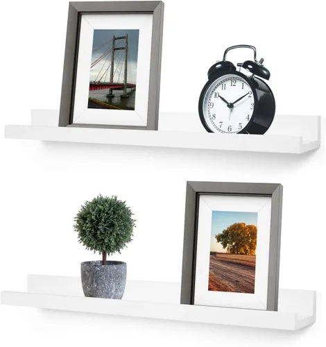 Miniatura 2 de Greenco Estante para fotos, juego de 2 estantes flotantes montados en la pared para dormitorio, sala de estar, cocina, baño, exhibición de Nogal