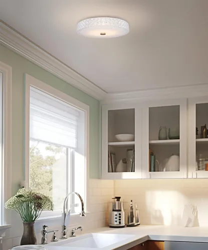 Miniatura 7 de Kira Home Maxine - Lámpara de techo de cristal transparente integrada moderna de 15 pulgadas (25 W), luz blanca cálida de 3000 K de bajo perfil