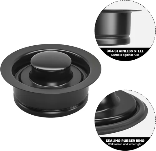 Miniatura 3 de Brida de eliminación de basura y tapón de fregadero, apto para drenaje de fregadero estándar de acero inoxidable de 3-1/2 pulgadas (negro mate)
