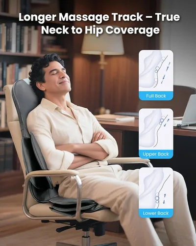 Miniatura 10 de COMFIER Shiatsu Masajeador de cuello y espalda con calor, cobertura completa de espalda, almohadilla para silla de masaje con amasado 4D y nodos