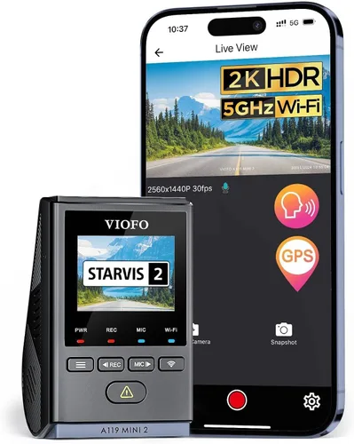 VIOFO Dash Cam A119 Mini 2, sensor STARVIS 2, 2K 60 fps/HDR 30 fps con control de voz para coche con Wi-Fi GPS de 5 GHz, visión nocturna 2.0, modo