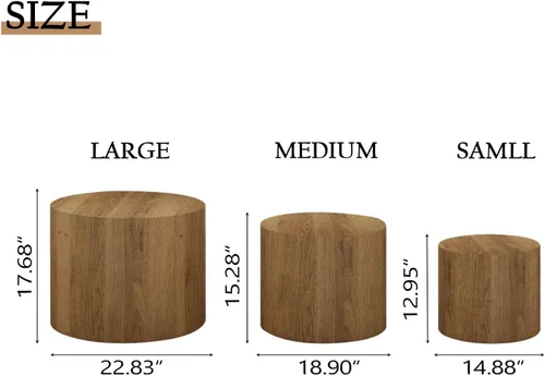 Miniatura 3 de Vikiullf Juego de 3 mesas de centro anidadas, mesas redondas de madera, mesa circular moderna para sala de estar, dormitorio, mesa auxiliar