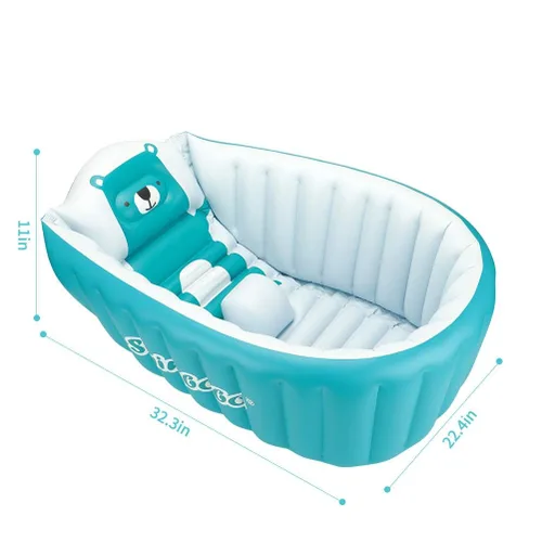 Miniatura 3 de Tina de baño inflable para niños pequeños, asiento central con cojín grueso antideslizante de seguridad, tina de baño portátil para viajes, piscina