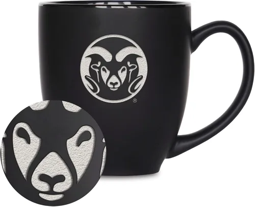 Miniatura 170 de Rico Industries - Taza de cerámica mate negra con grabado láser estándar de 15oz para NCAA (escuelas T & U) - Para bebidas calientes o frías